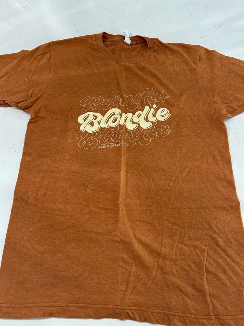 Burnt orange 7 brew blondie shirt